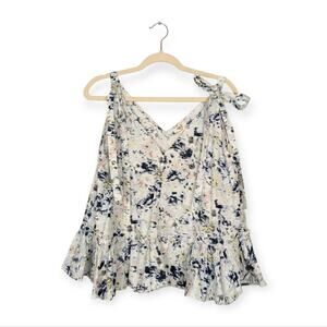 Jason Wu Ruffle Top 10 White Blue Blurred Magnolia Sleeveless Floral